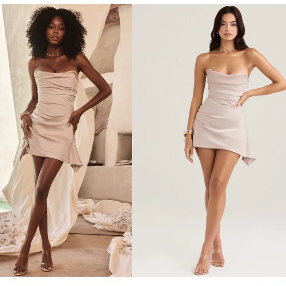 HOUSE OF CB 'Jasmine' Oyster cream Draped Strapless Corset‎ Dress NWOT size L - Picture 6 of 11